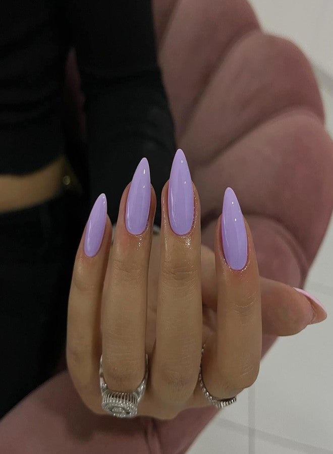 KXAMELIE Light Purple Press on Nails Almond Shaped Medium Almond Nails Press on Neutral Acrylic Nails Reusable Fake Nails for Women Girls, Glue on Nails Medium Length Stiletto False Nails Gel Artificial Nails - Image 3